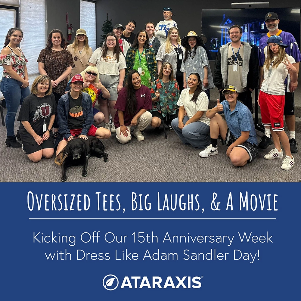 Ataraxis team celebrating Dress Like Adam Sandler Day during 15th anniversary week